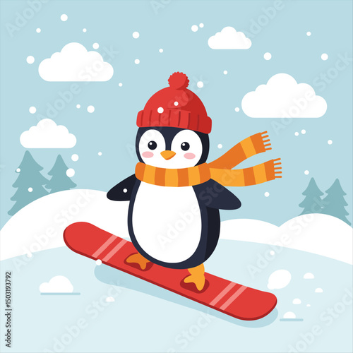 Vector illustration of cute penguin cartoon