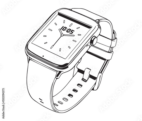 Wristwatch isolated on white background. Smartwatch icon in clean line art style.