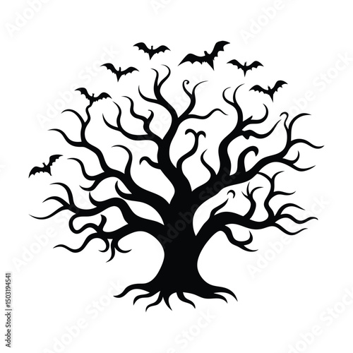 Halloween tree silhouette vector illustration