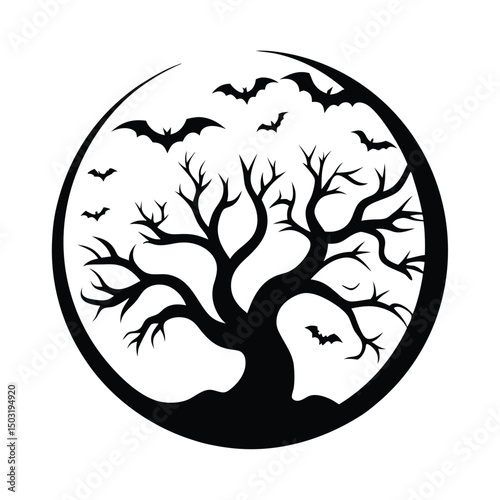 Halloween tree silhouette vector illustration