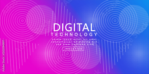 Digital technology banner pink blue background concept with technology line light effects, abstract tech, illustration vector for graphic design