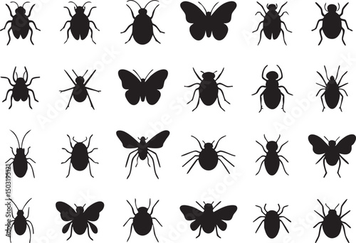 Collection of Black Silhouettes Insects and Butterflies