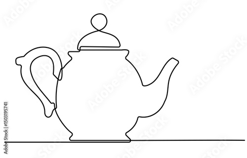 Teapot Single Line Drawing Banner Continuous Line Drawing of Coffee Pot and Coffee Cup Trendy Minimalist Illustration. Coffee Concept One Line Abstract Drawing. Minimalist Contour Drawing fo
