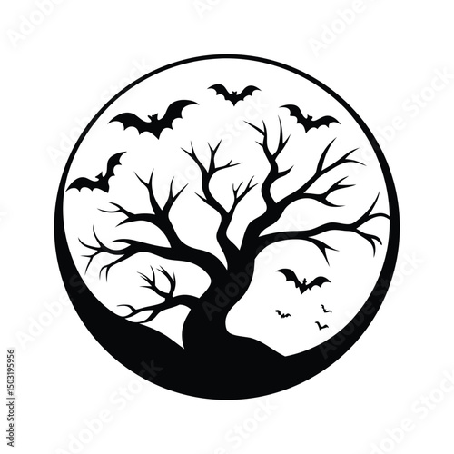 Halloween tree silhouette vector illustration
