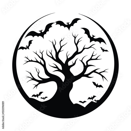 Halloween tree silhouette vector illustration