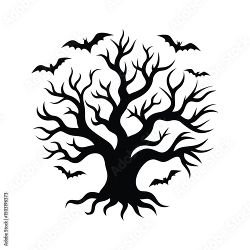 Halloween tree silhouette vector illustration