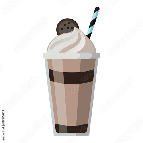 oreo milkshake in a cup isolated on transparent white background, clipping path vector 
