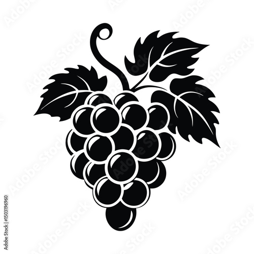 Grapes silhouette vector, Bunch of grapes with leaf, silhouette of grapes, Simple Grapes Silhouette Design on White