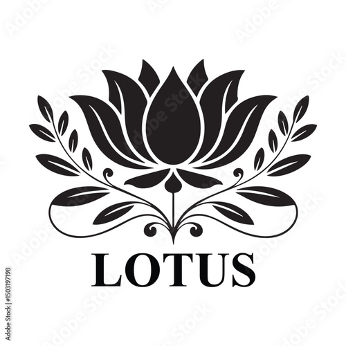 Elegant Lotus Flower Design Black and White Vector Illustration