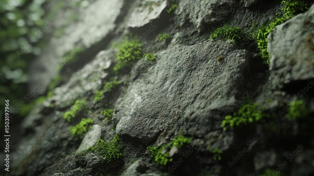 Close-up mossy stone wall Close-up mossy stone wall