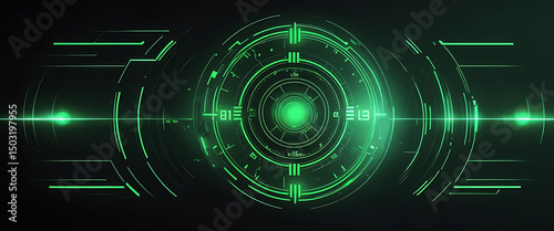 Glowing Green Futuristic Interface with Digital Circuit Lines and Tech Design Background ai photo