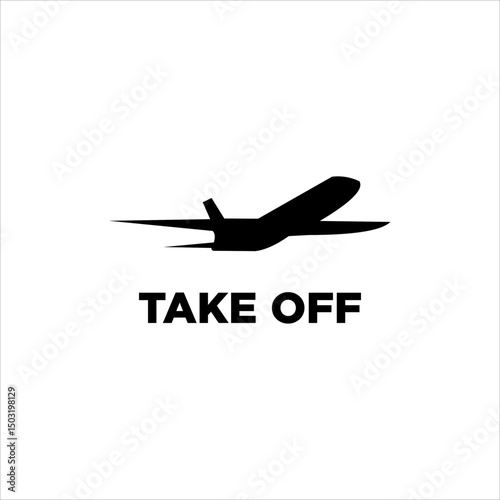 Creative flight logo with plane take off illustration in black circle design for air transport brand including aviation graphic, vacation tour concept, and simple modern travel logotype