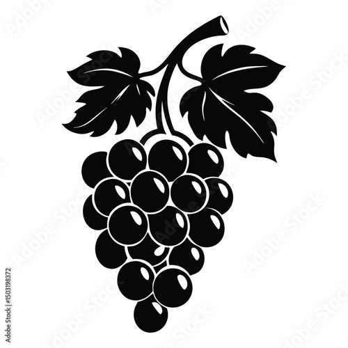 Grapes silhouette vector, Bunch of grapes with leaf, silhouette of grapes, Simple Grapes Silhouette Design on White