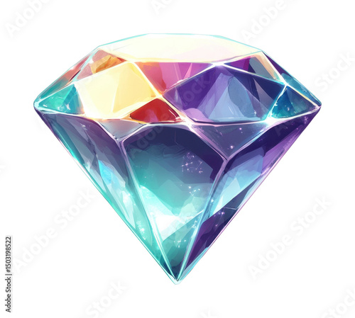 PNG Vibrant multicolored gemstone with radiant facets and prism effect