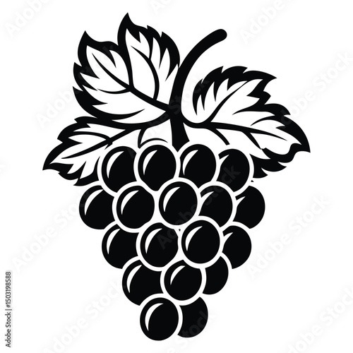 Grapes silhouette vector, Bunch of grapes with leaf, silhouette of grapes, Simple Grapes Silhouette Design on White