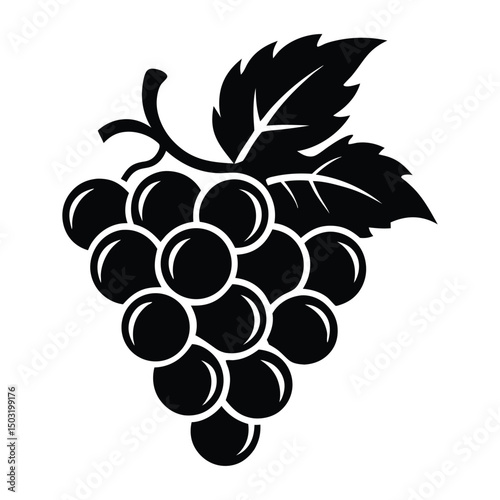 Grapes silhouette vector, Bunch of grapes with leaf, silhouette of grapes, Simple Grapes Silhouette Design on White
