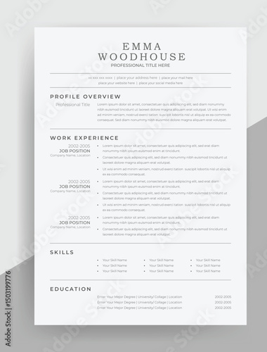Minimal ATS-Friendly Resume Template – Corporate, Freelance, Journalist CV Design in Vector	