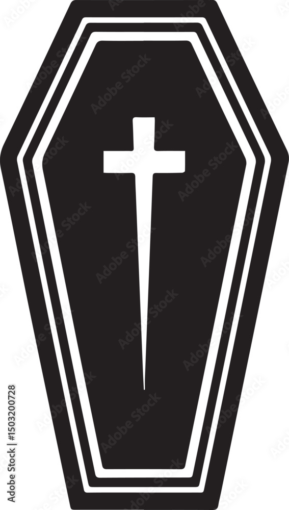 Obraz premium Coffin Shape Silhouette Vector | Dark Black Vector Art Illustration
