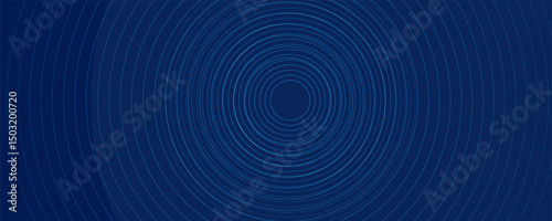 Blue abstract background with glowing circles. Swirl circular lines pattern. Geometric spiral. Twirl element. Modern graphic design. Futuristic technology concept. Vector illustration