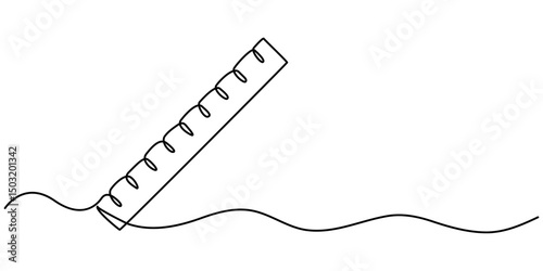 continuous one line drawing, Ruler icon trendy flat design, Ruler, measurement, geometry, technical drawing one line art. Continuous line drawing of online learning, school supplies, stationery. 