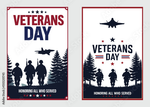 Veterans Day Silhouette Poster Honoring Armed Forces With Jet And Soldiers