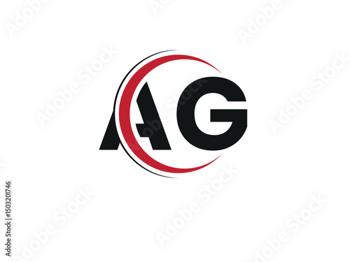 Vector AG logo design with circle shape. Black and Red color AG logo, Letter AG, GA letter logo design. Initial letter GA uppercase monogram logo.
