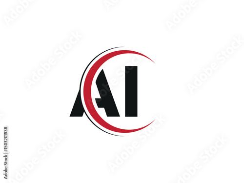 Vector NA logo design with circle shape. Black and Red color Creative AI letter IA logo template. Pro vector