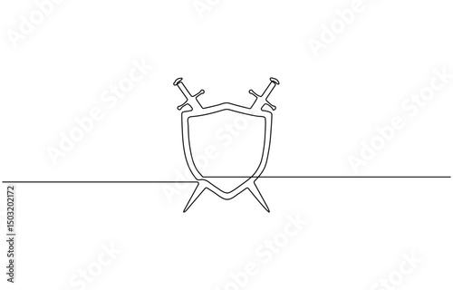 Security shield with check marks - tick and cross of one continuous line drawn. Shield drawn in one line with approval and rejection signs, Vector illustration. One line shield icon.