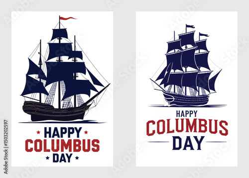 Vector Graphic Showing Ship Sailing For Columbus Day Holiday Celebration