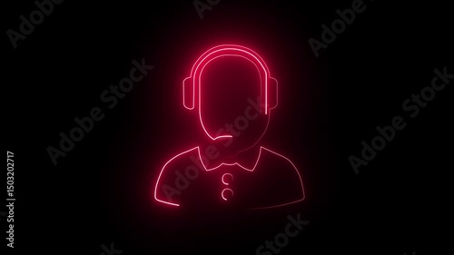 Glowing neon operator icon isolated on black background. 4k Video motion graphic animation