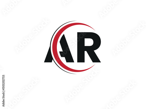 Initial letter AR monogram logo with circle shape. Black and red AR letter. RA letter logo design.