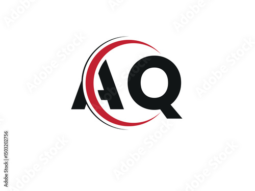 Vector AQ logo design with circle shape. Black and Red color AQ logo, Letter AQ, QA letter logo design. Initial letter QA uppercase monogram logo.