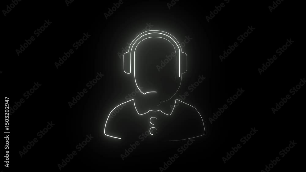 Glowing neon operator icon isolated on black background. 4k Video motion graphic animation