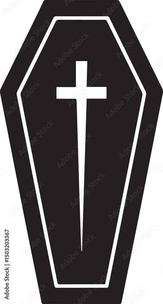 Obraz premium Coffin Shape Silhouette Vector | Dark Black Vector Art Illustration