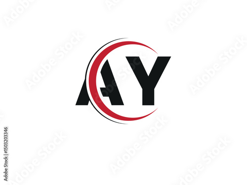 Vector AY logo design with circle shape. Black and Red color AY logo, Letter AY, AY  letter logo design. Black and red YA letter. YA letter logo design.