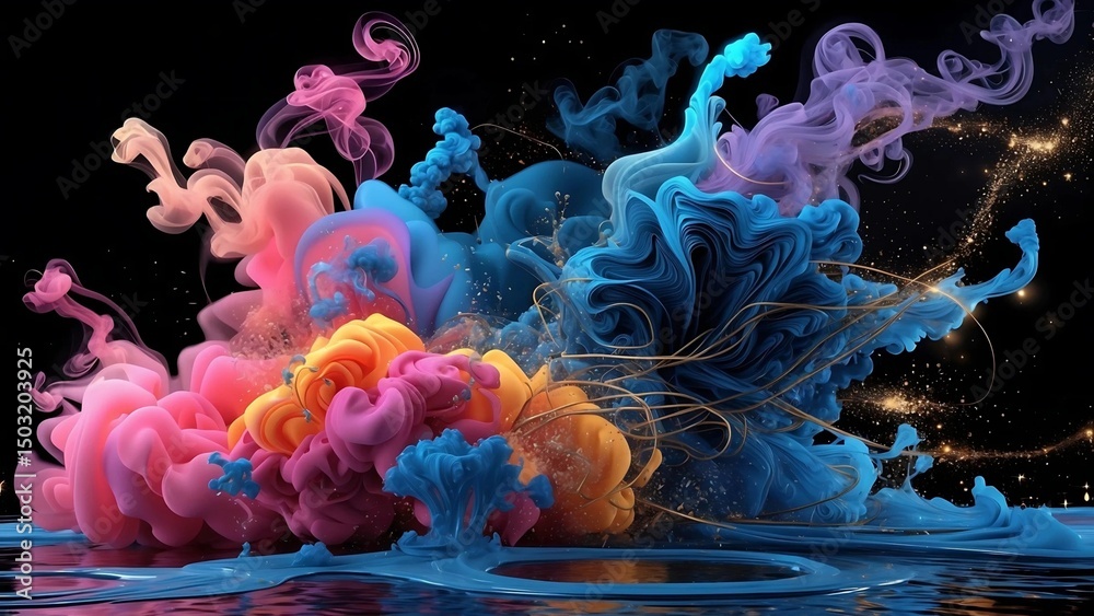 Obraz premium Vibrant Ink Explosions Abstract Art Wallpaper, Stunning Colorful Swirls, Liquid Galaxy Background
