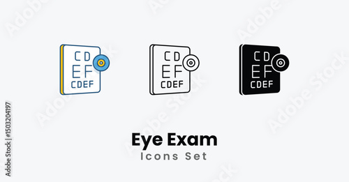 Eye Exam Icons thin line and glyph vector icon stock illustration
