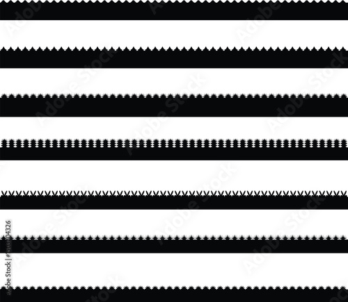 Scalloped edge border and frame set. modern brutalism forms. vector silhouettes with seamless pattern of waves. stripe, tape collection isolated 