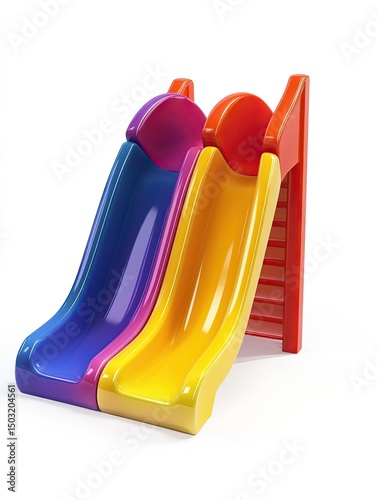 Colorful double slide with red ladder