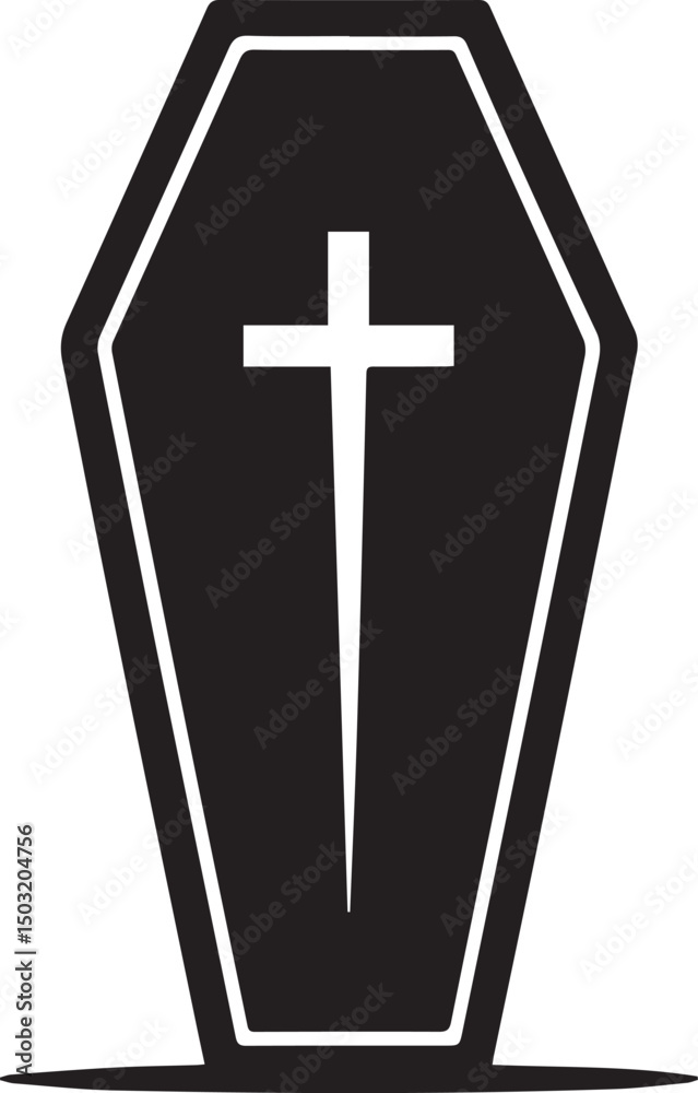 Obraz premium Coffin Shape Silhouette Vector | Dark Black Vector Art Illustration