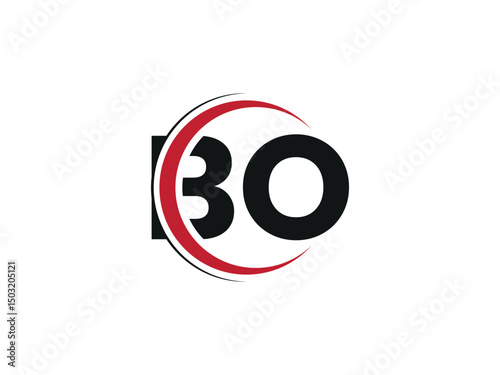 Vector BO logo design with circle shape. Red and Black color BO logo, Letter BO, OB letter logo design. Initial letter OB uppercase monogram logo.