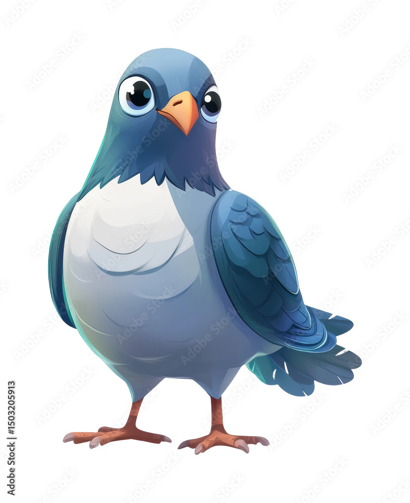 Fototapeta premium PNG Cute cartoon bird with big eyes and blue wings