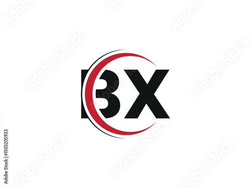Vector BX logo design with circle shape. Red and Black color BX logo, Letter BX, XB letter logo design. Initial letter XB uppercase monogram logo.