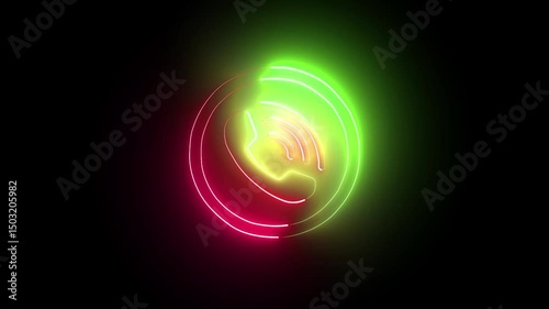 Neon line glowing call icon voice and conversation technology concept on black background. 4k Video motion graphic animation
