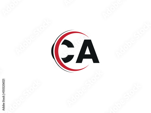 Vector CA  logo design with circle shape. Red and Black color CA or AC letter logo Template. Initial letter CA uppercase monogram logo.