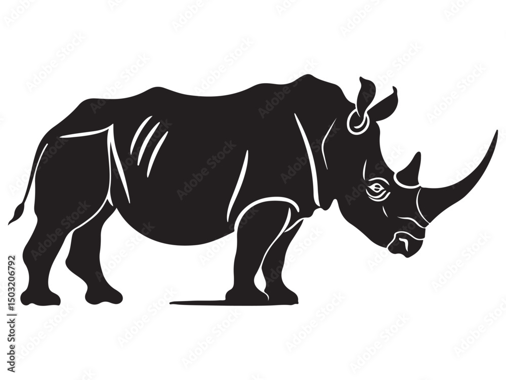 Fototapeta premium Rhino silhouette vector illustration, Simple silhouette Design vector icon