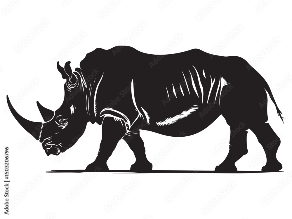 Fototapeta premium Rhino silhouette vector illustration, Simple silhouette Design vector icon