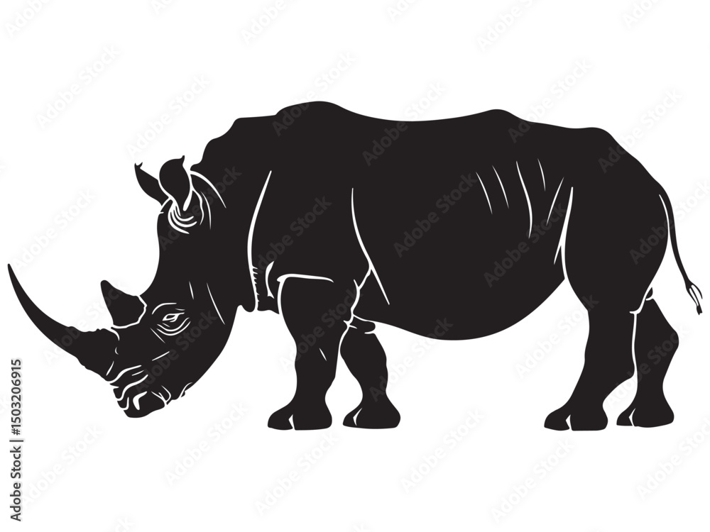 Fototapeta premium Rhino silhouette vector illustration, Simple silhouette Design vector icon