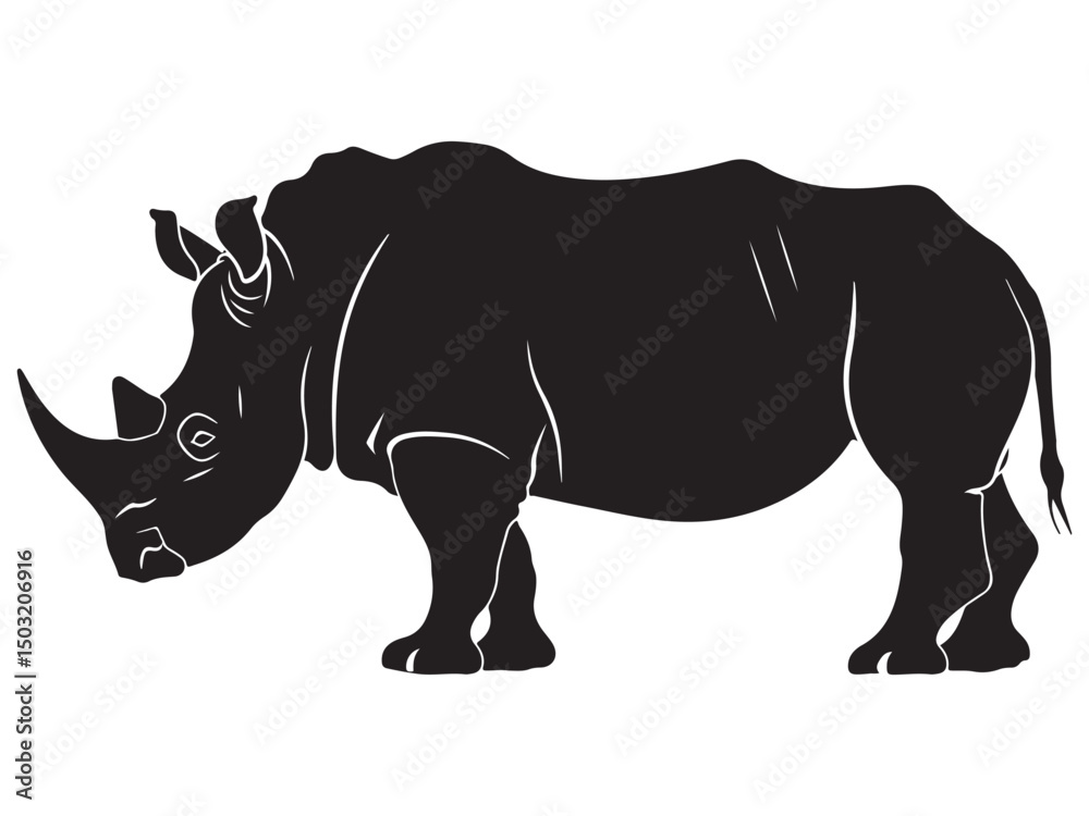 Fototapeta premium Rhino silhouette vector illustration, Simple silhouette Design vector icon