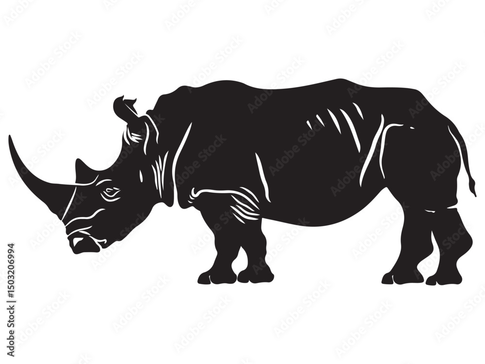 Fototapeta premium Rhino silhouette vector illustration, Simple silhouette Design vector icon